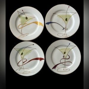Pier 1 Imports Porcelain Dessert Plates Martini Ribbon Set of 4 Assorted